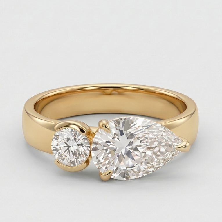 2.5 Ct. Lab-Grown Diamond Toi et Moi Ring Pear & Round Cut (VS-EF)