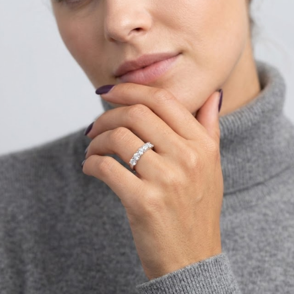 2.5 Ct. Lab-Grown Diamond Round Cut Half Eternity Band (EF/VVS-VS)