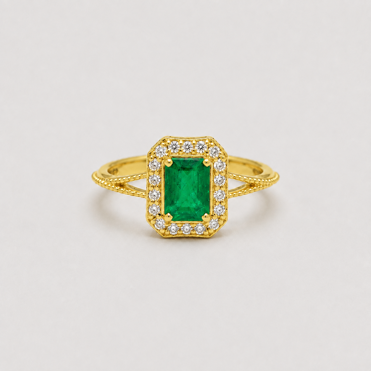 2 Ct. Emerald Cut Green Crystal Halo Statement Ring