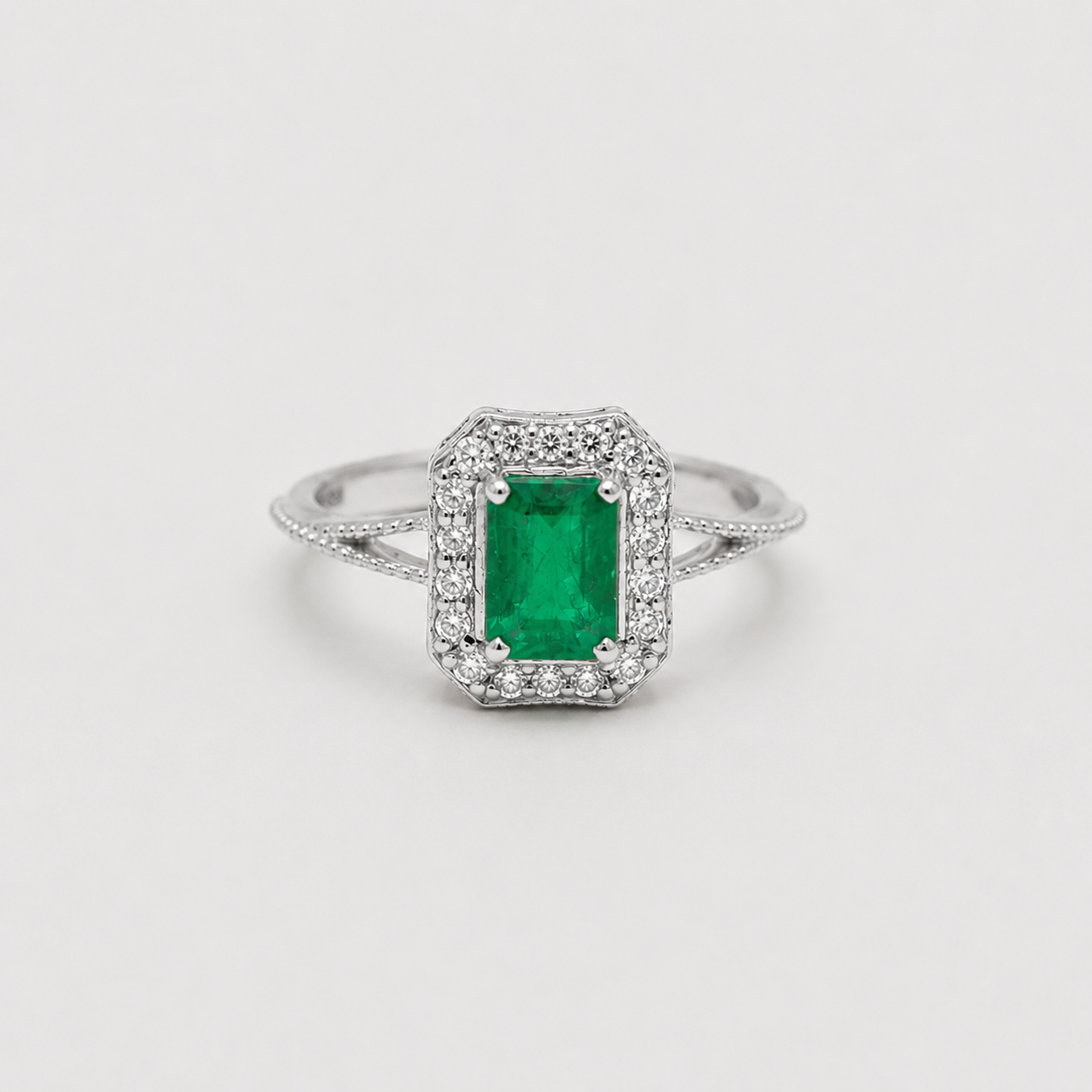 2 Ct. Emerald Cut Green Crystal Halo Statement Ring