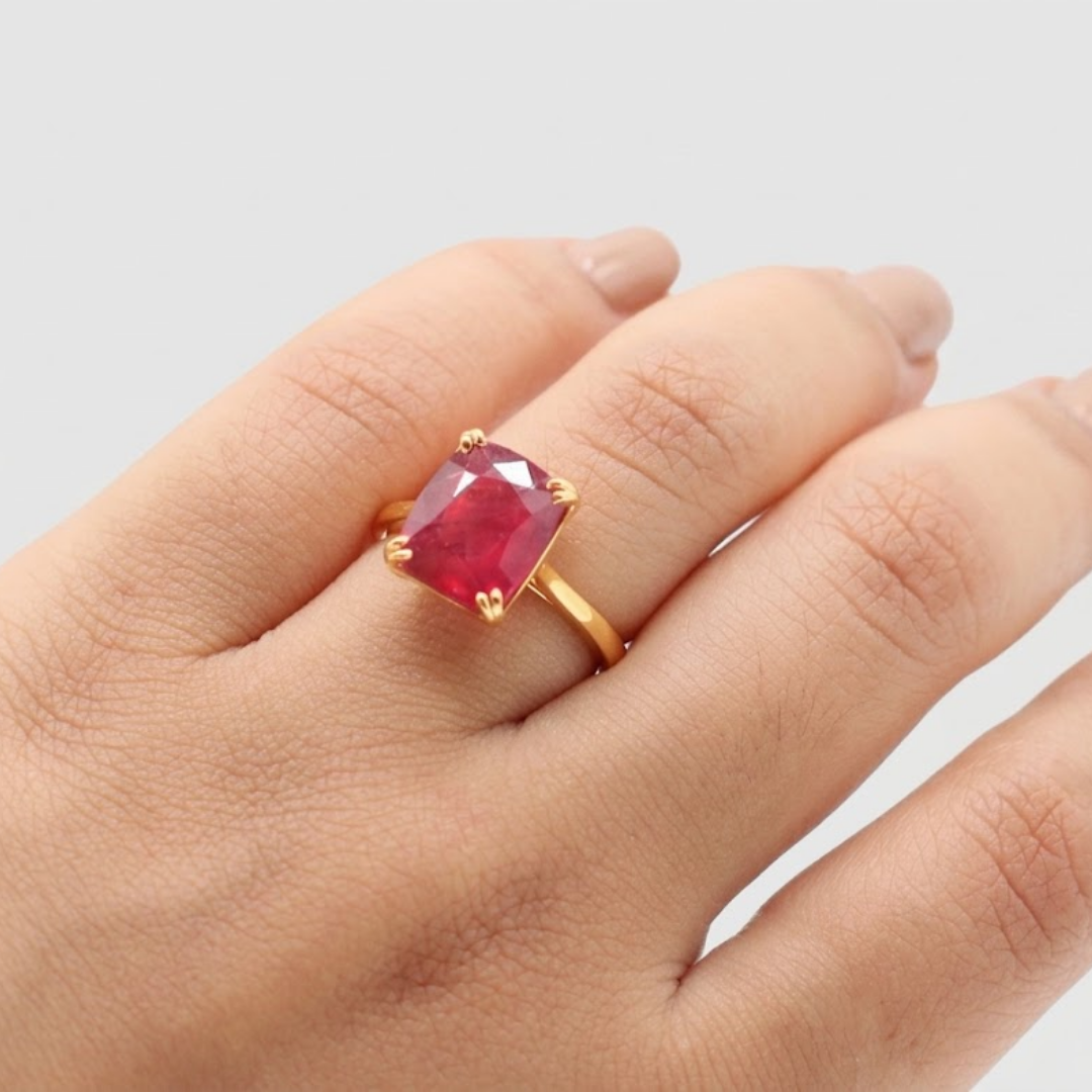 2 Ct. Cushion Cut Vibrant Red Ruby Tone Engagement Ring