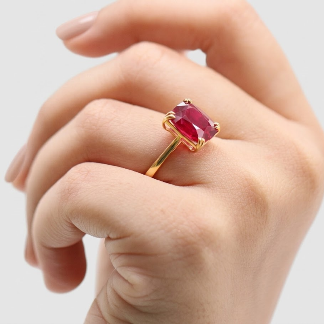 2 Ct. Cushion Cut Vibrant Red Ruby Tone Engagement Ring