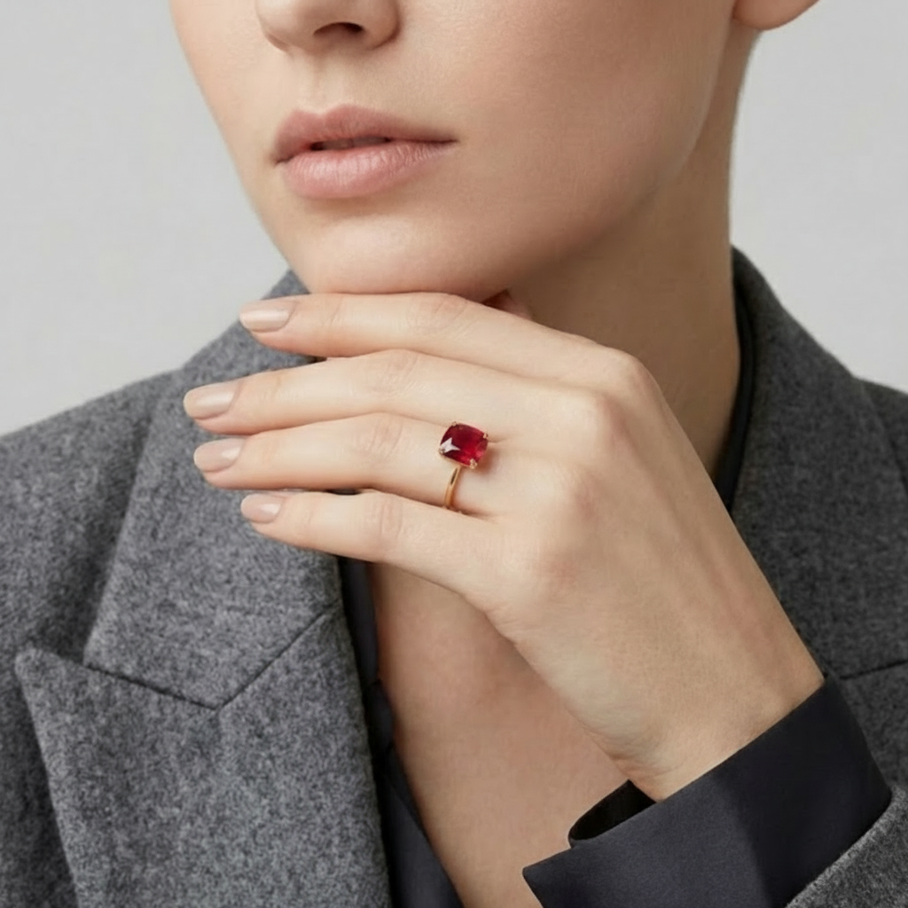 2 Ct. Cushion Cut Vibrant Red Ruby Tone Engagement Ring