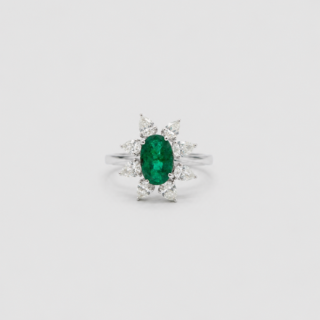 2 Ct. Oval Cut Green Cluster Statement Ring