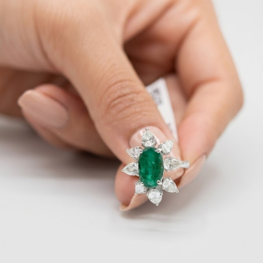 2 Ct. Oval Cut Green Cluster Statement Ring