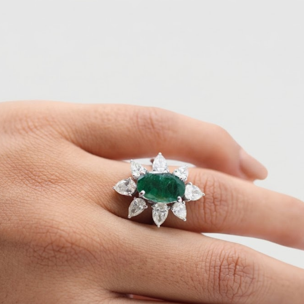 2 Ct. Oval Cut Green Cluster Statement Ring