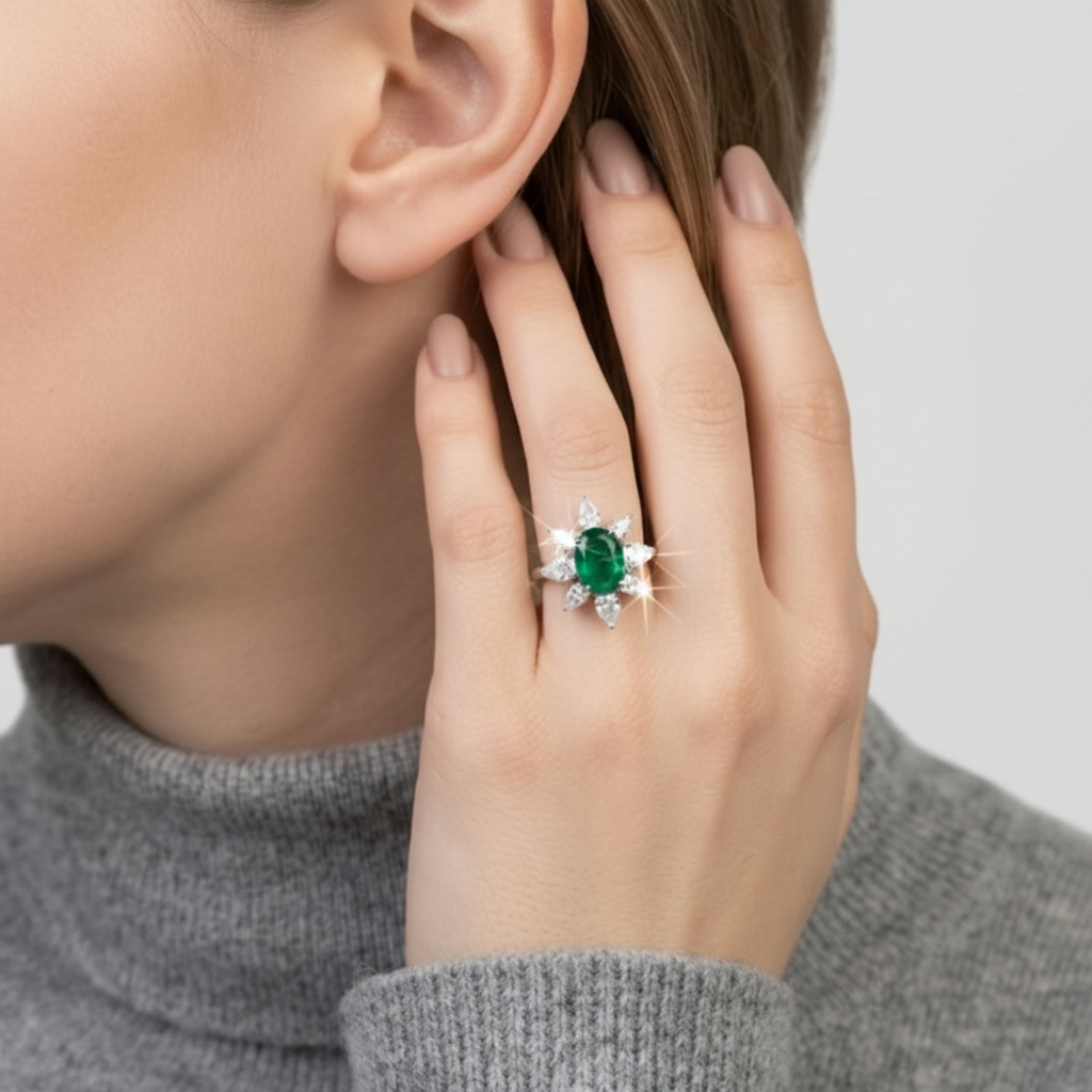 2 Ct. Oval Cut Green Cluster Statement Ring