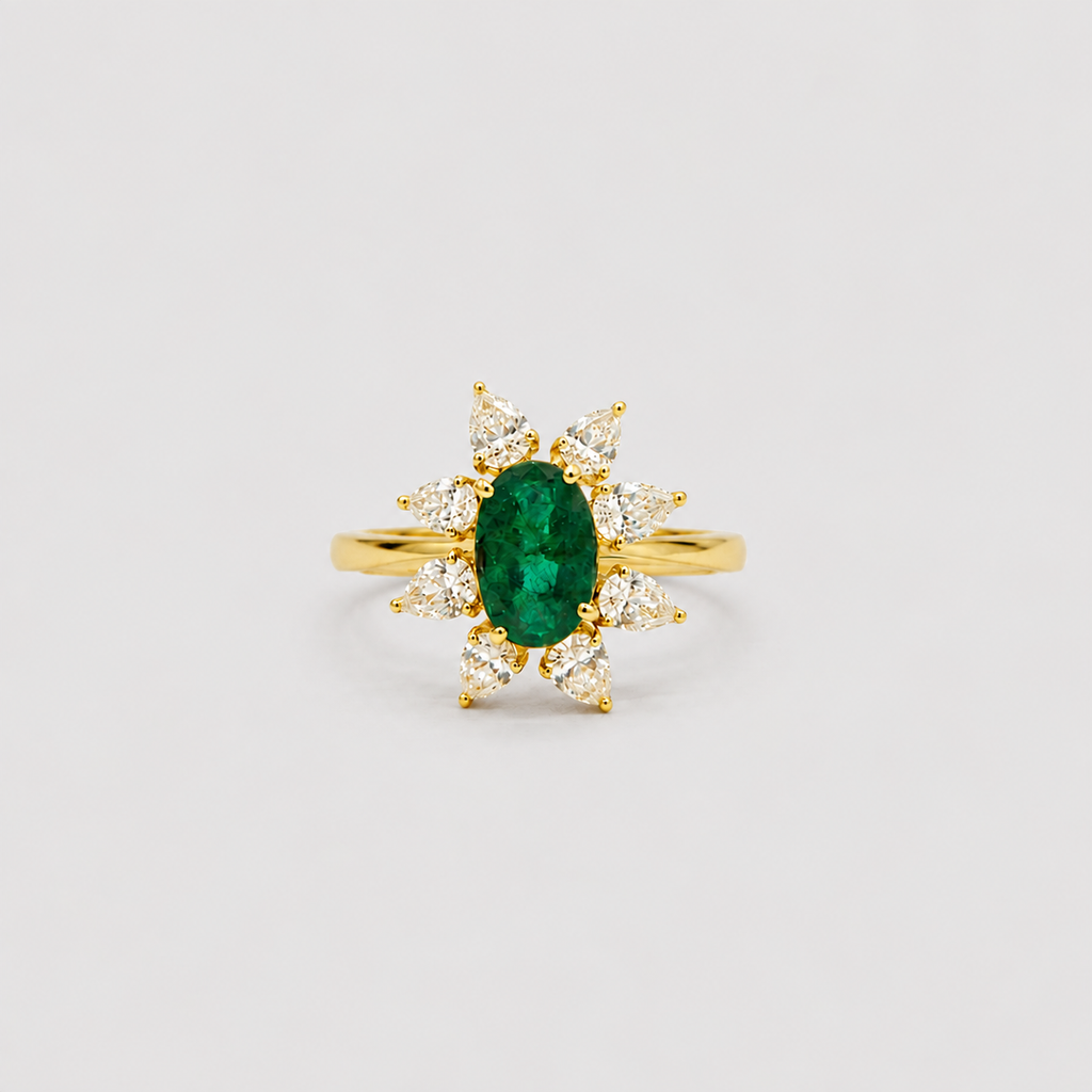 2 Ct. Oval Cut Green Cluster Statement Ring