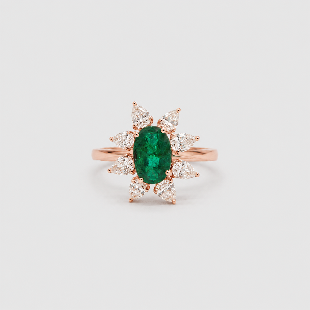 2 Ct. Oval Cut Green Cluster Statement Ring