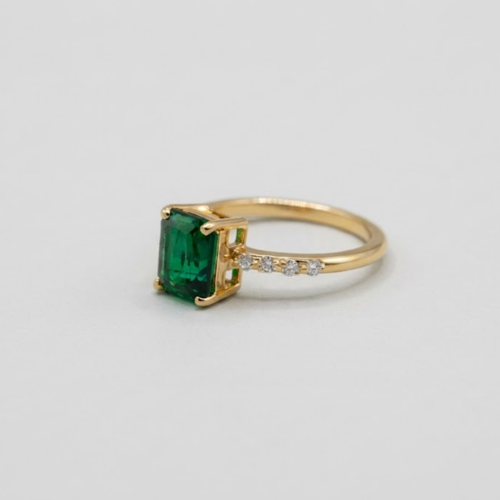 1 Ct. Emerald Cut Green Emerald Tone Solitaire Ring