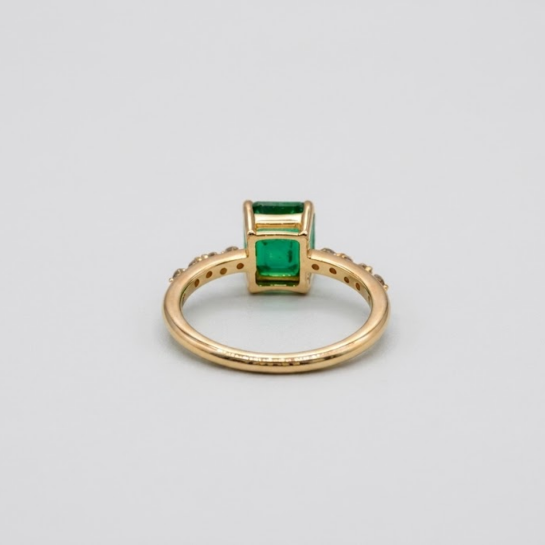 1 Ct. Emerald Cut Green Emerald Tone Solitaire Ring