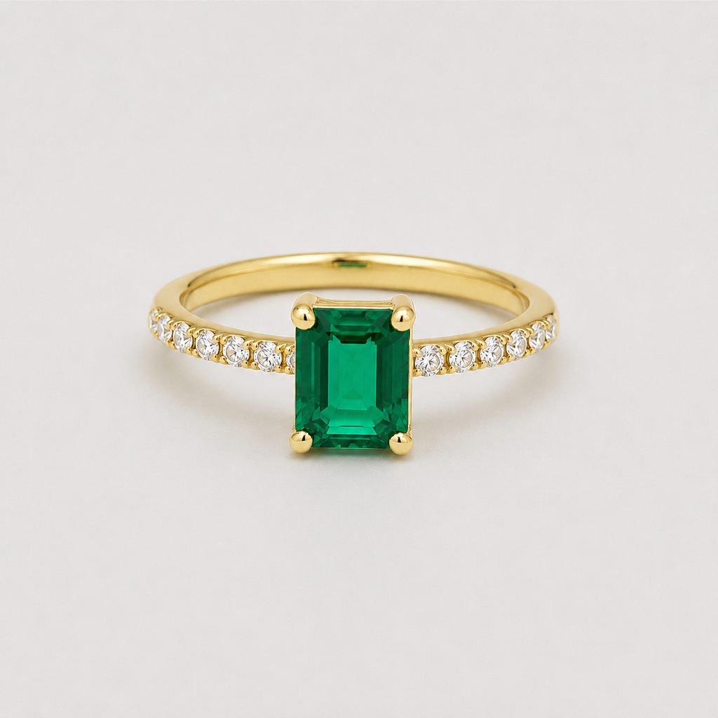 1.25 Ct. Emerald Cut Green Emerald Tone Solitaire Ring