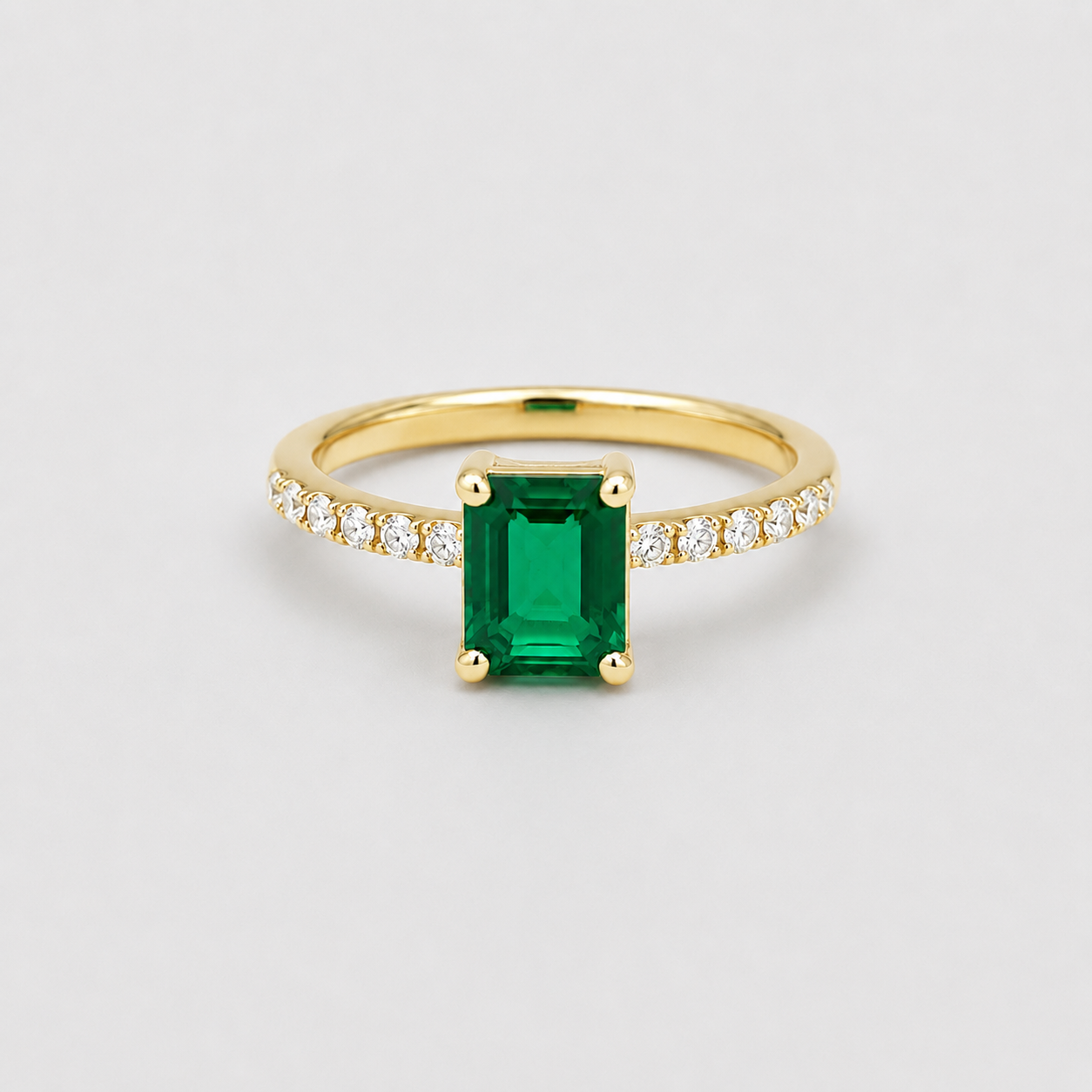 1 Ct. Emerald Cut Green Emerald Tone Solitaire Ring