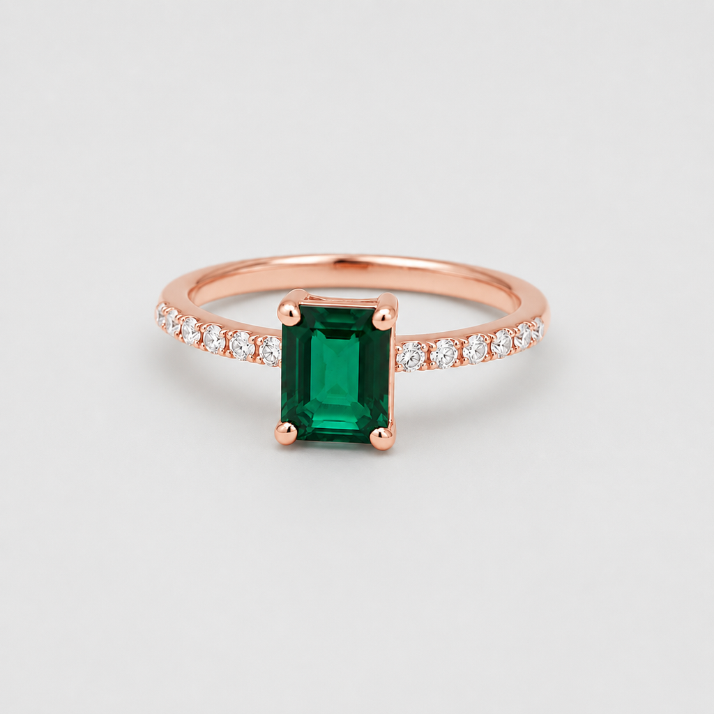 1 Ct. Emerald Cut Green Emerald Tone Solitaire Ring