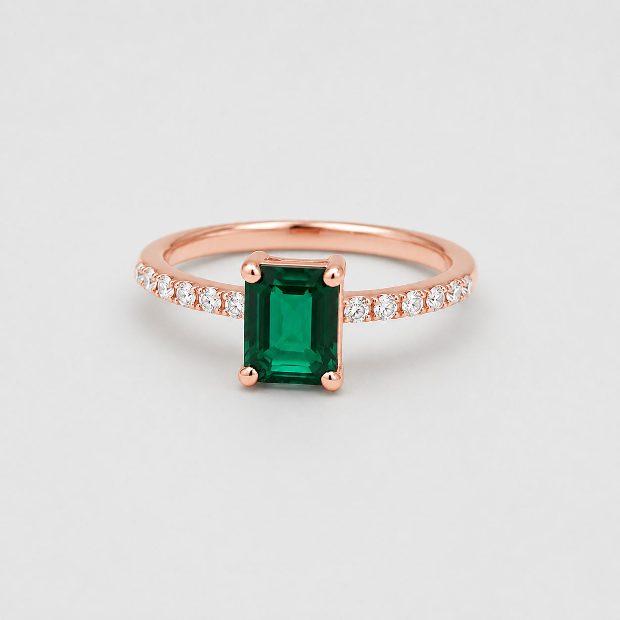 1 Ct. Emerald Cut Green Emerald Tone Solitaire Ring