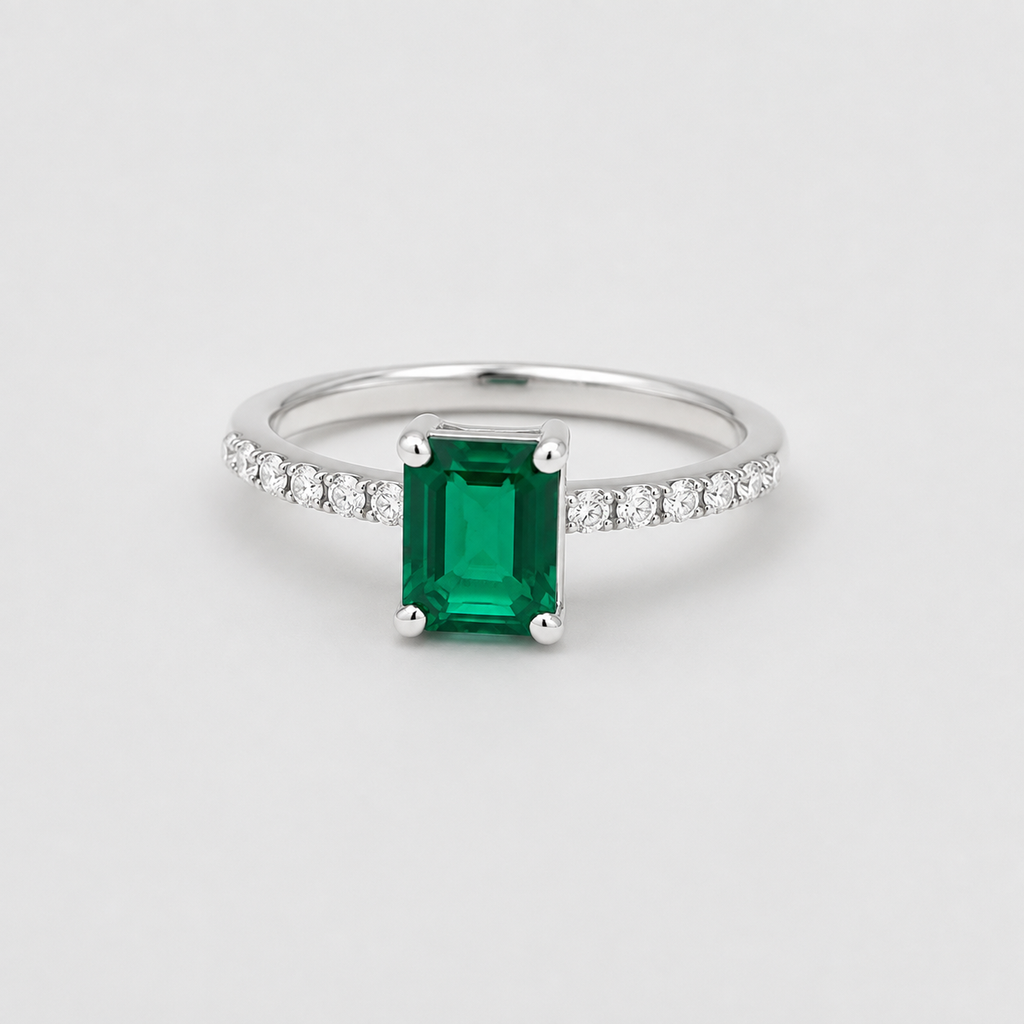1 Ct. Emerald Cut Green Emerald Tone Solitaire Ring