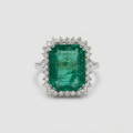 5 Ct. Large Emerald Cut Green Crystal Halo Ring