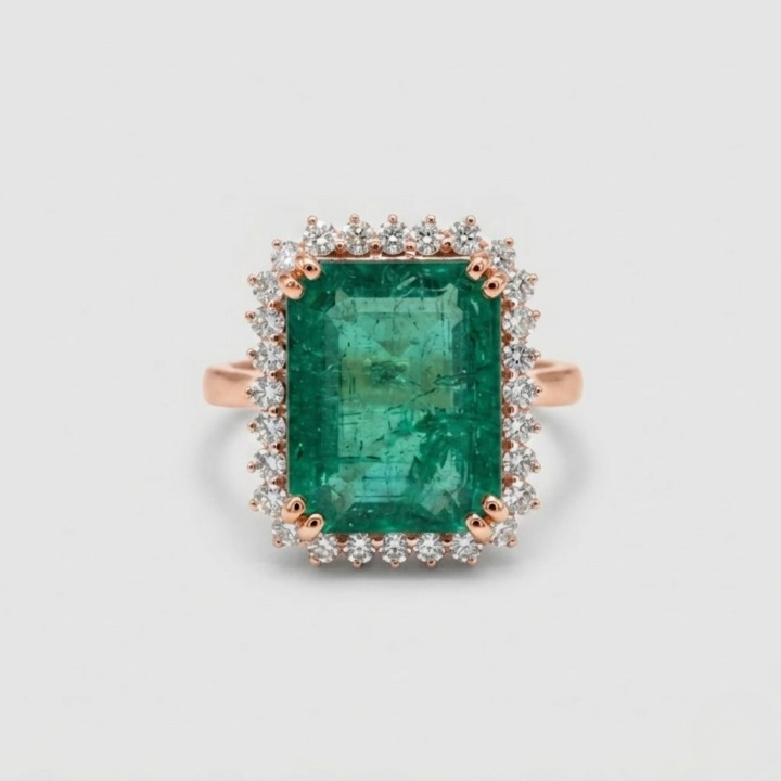 5 Ct. Large Emerald Cut Green Crystal Halo Ring