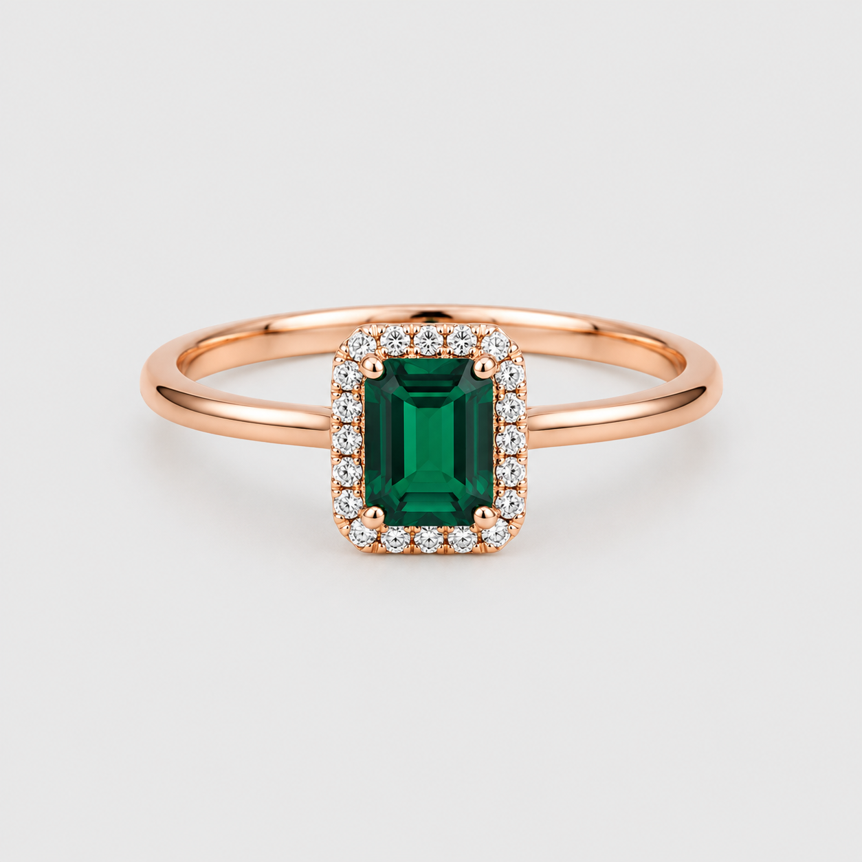 1.10 Ct. Emerald Cut Green Emerald Halo Engagement Ring
