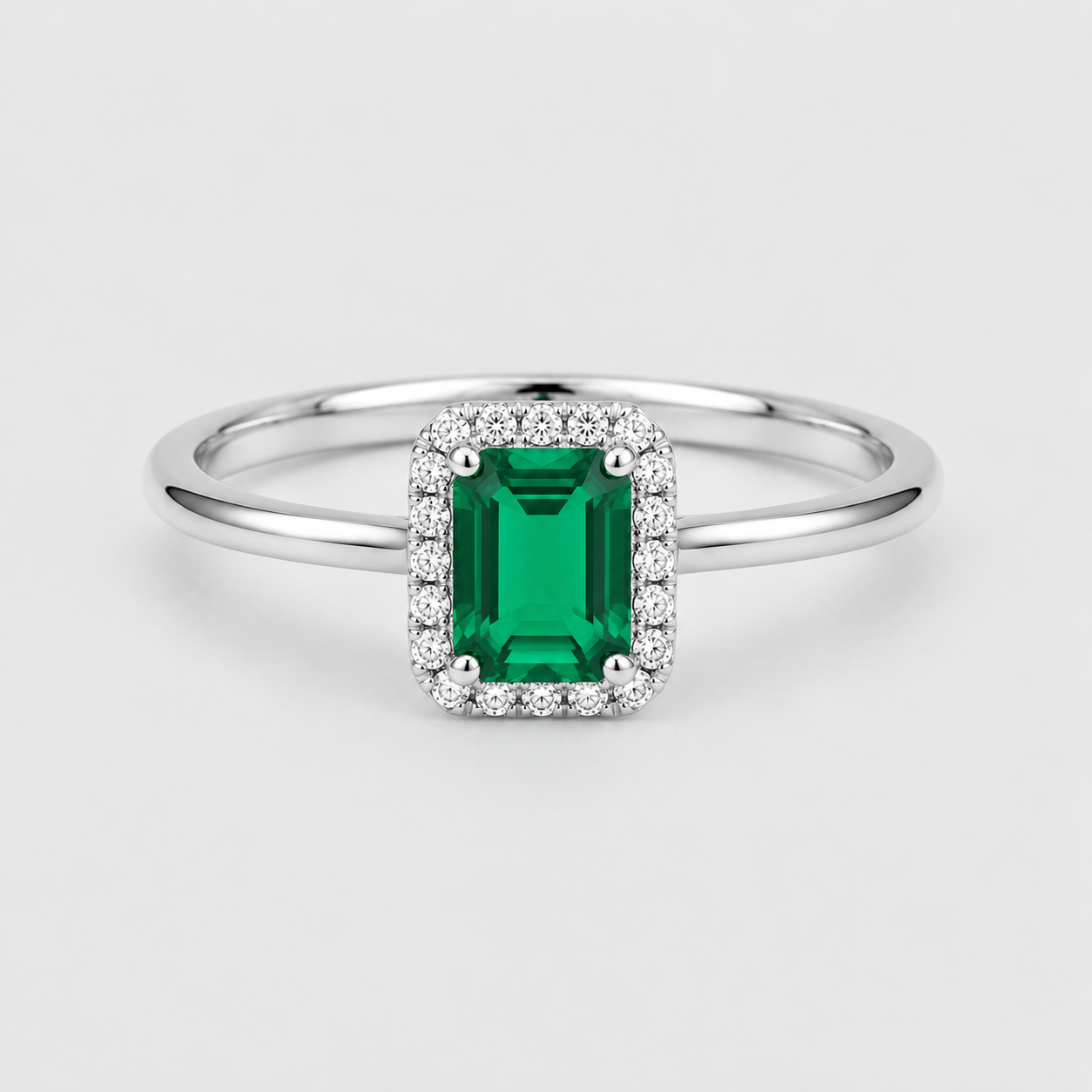1.10 Ct. Emerald Cut Green Emerald Halo Engagement Ring