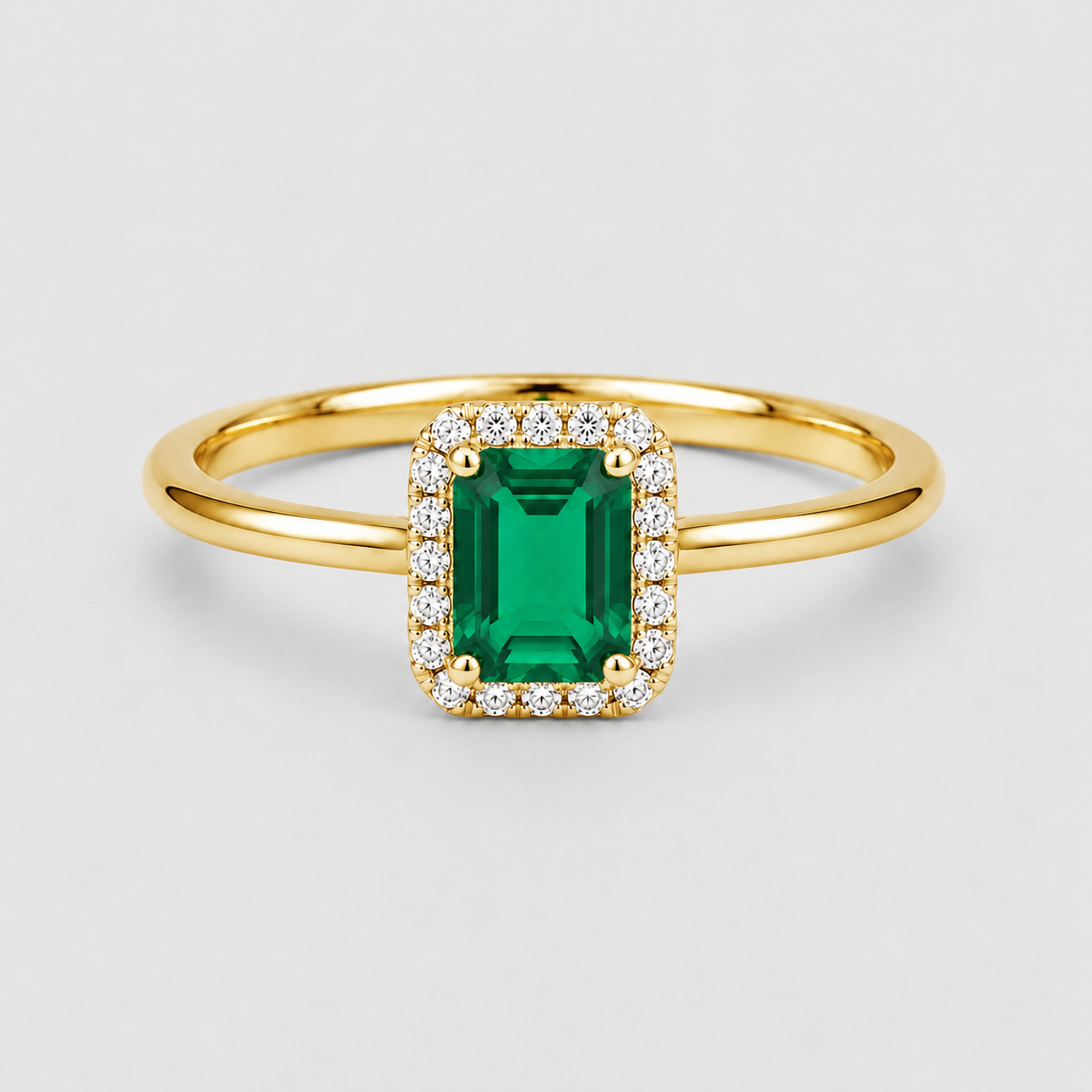 1.10 Ct. Emerald Cut Green Emerald Halo Engagement Ring
