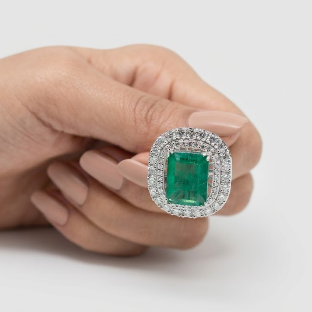 3 Ct. Emerald Cut Green Crystal Cocktail Anniversary Ring