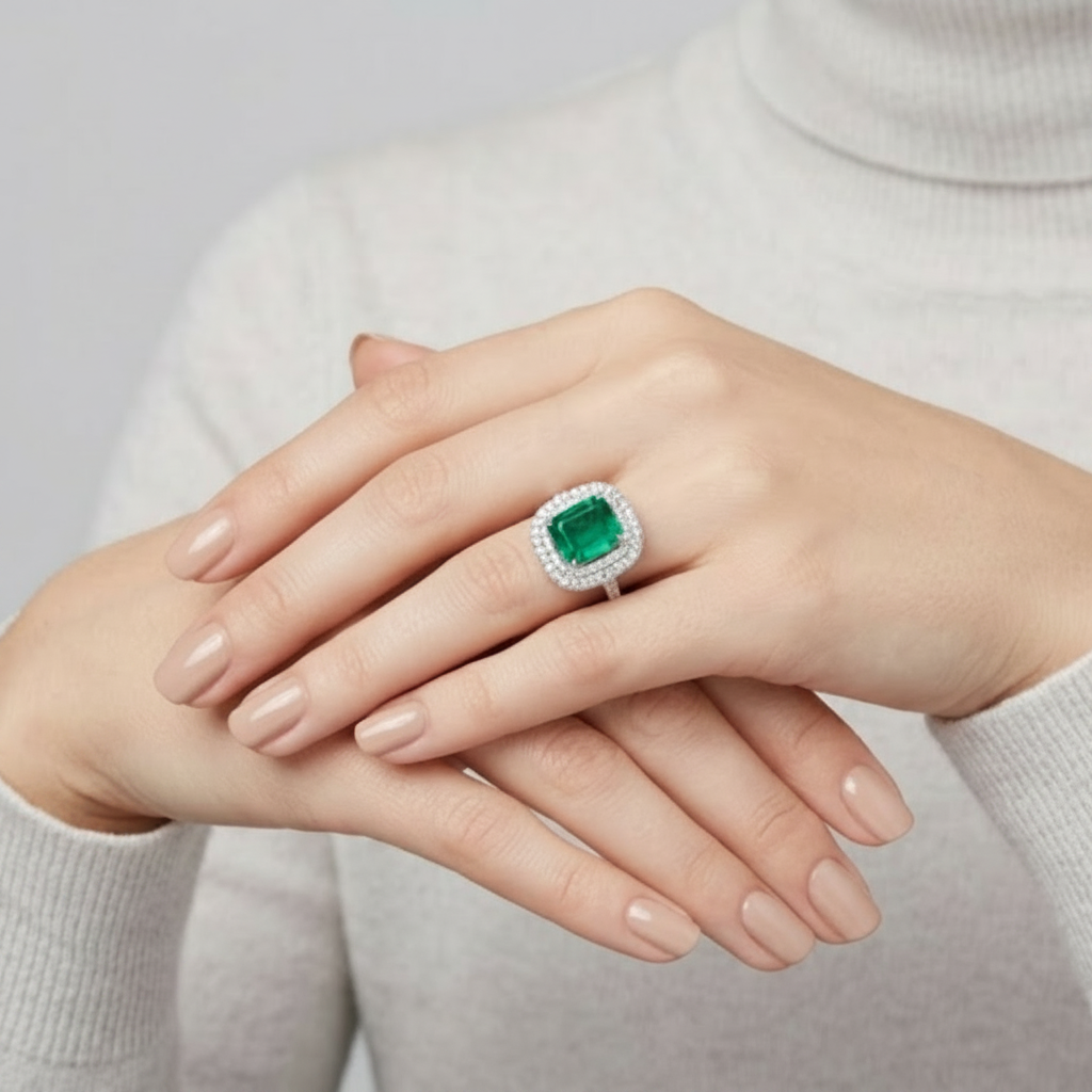 3 Ct. Emerald Cut Green Crystal Cocktail Anniversary Ring