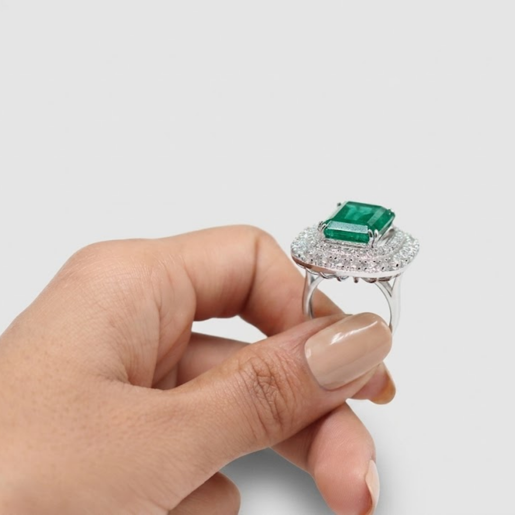 3 Ct. Emerald Cut Green Crystal Cocktail Anniversary Ring