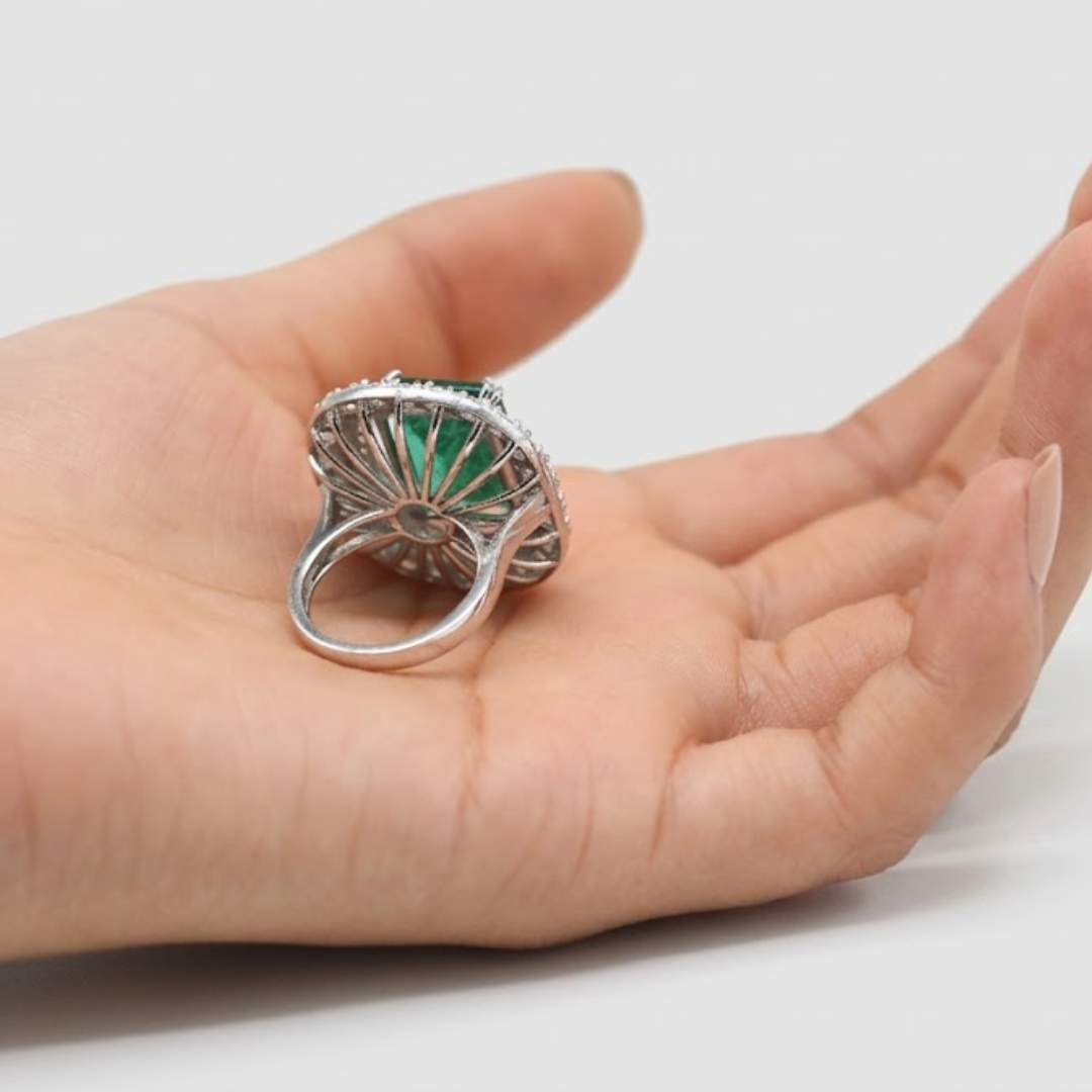 3 Ct. Emerald Cut Green Crystal Cocktail Anniversary Ring