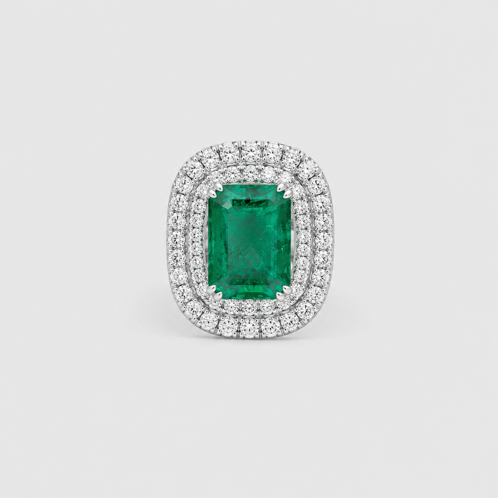 3 Ct. Emerald Cut Green Crystal Cocktail Anniversary Ring