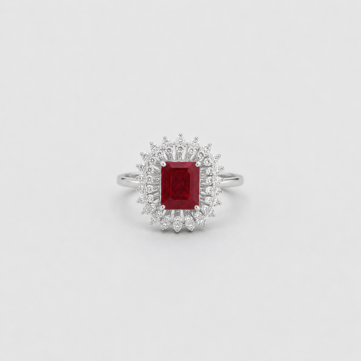3 Ct. Emerald Cut Halo Ruby Gemstone Ring