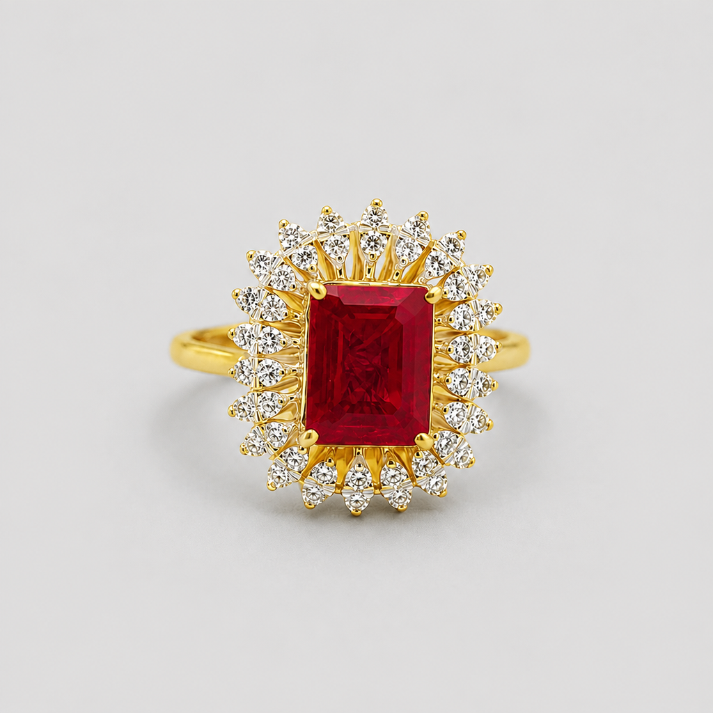 2.3 Ct. Emerald Cut Halo Ruby Gemstone Ring