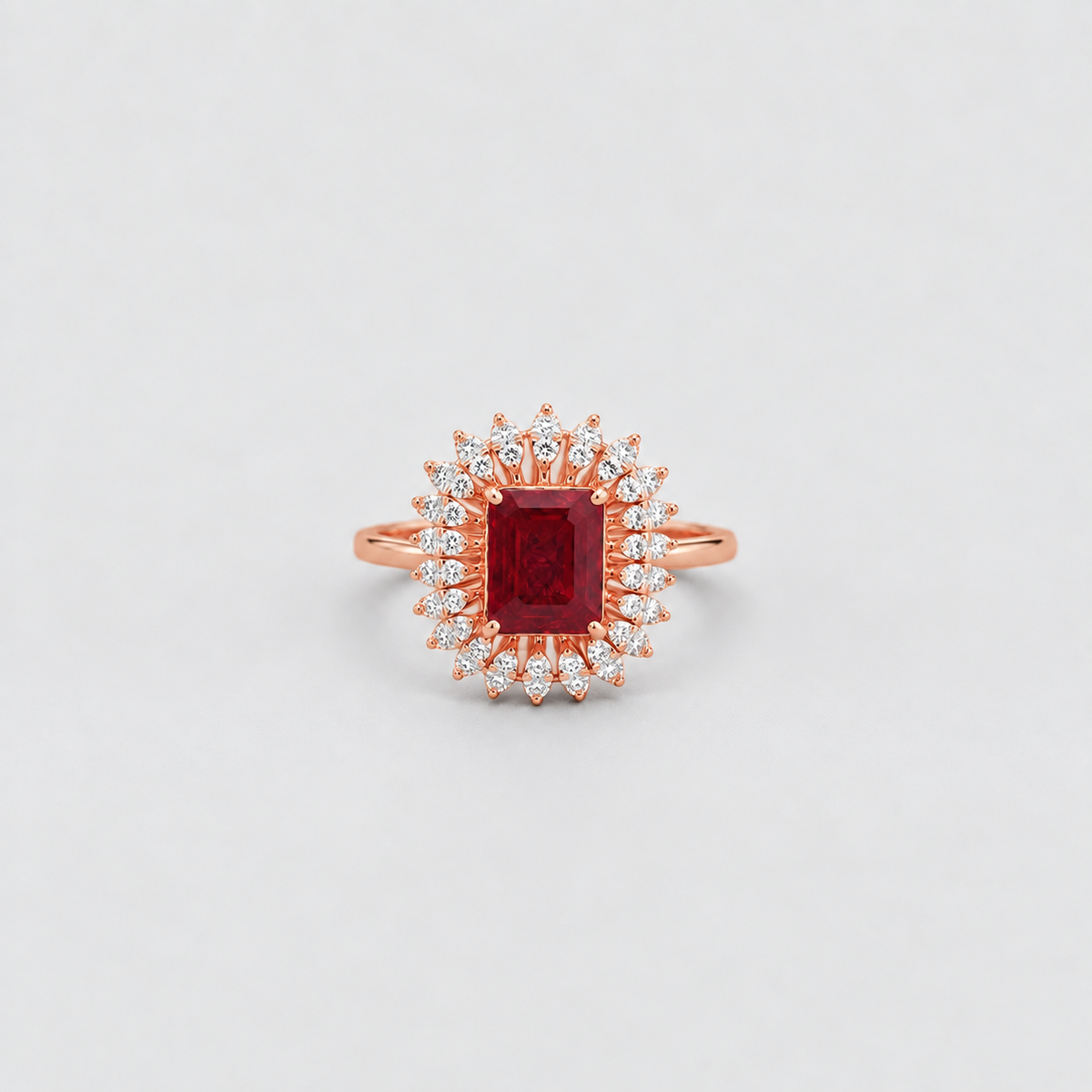 3 Ct. Emerald Cut Halo Ruby Gemstone Ring
