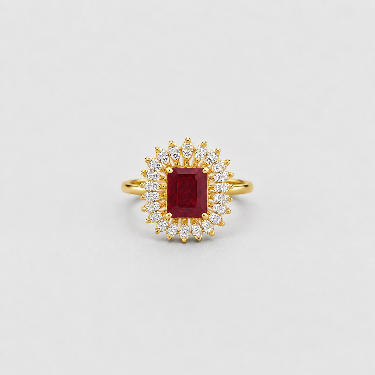 3 Ct. Emerald Cut Halo Ruby Gemstone Ring