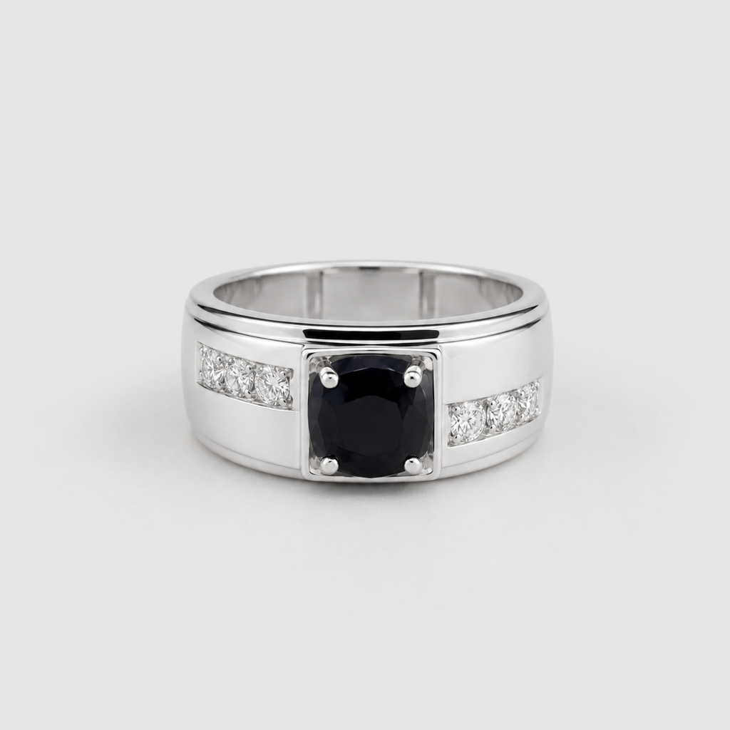 1 Ct. Round Cut Sapphire Solitaire with Assents Ring