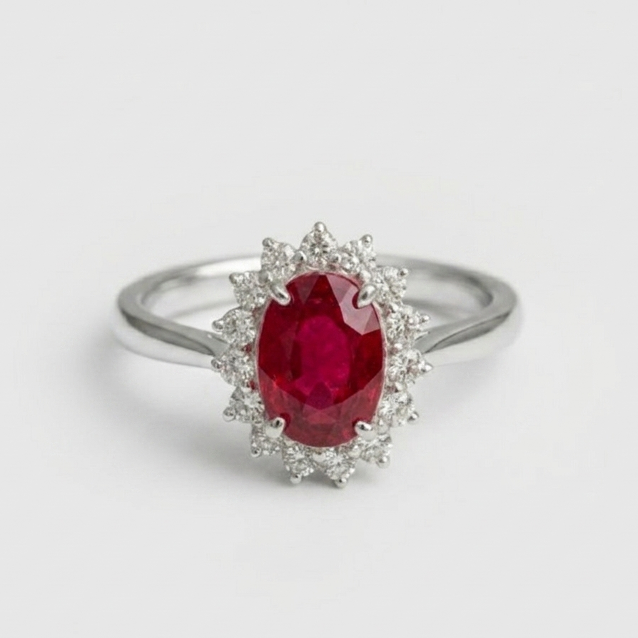 2 Ct. Oval Cut Red Ruby Halo Engagement Ring