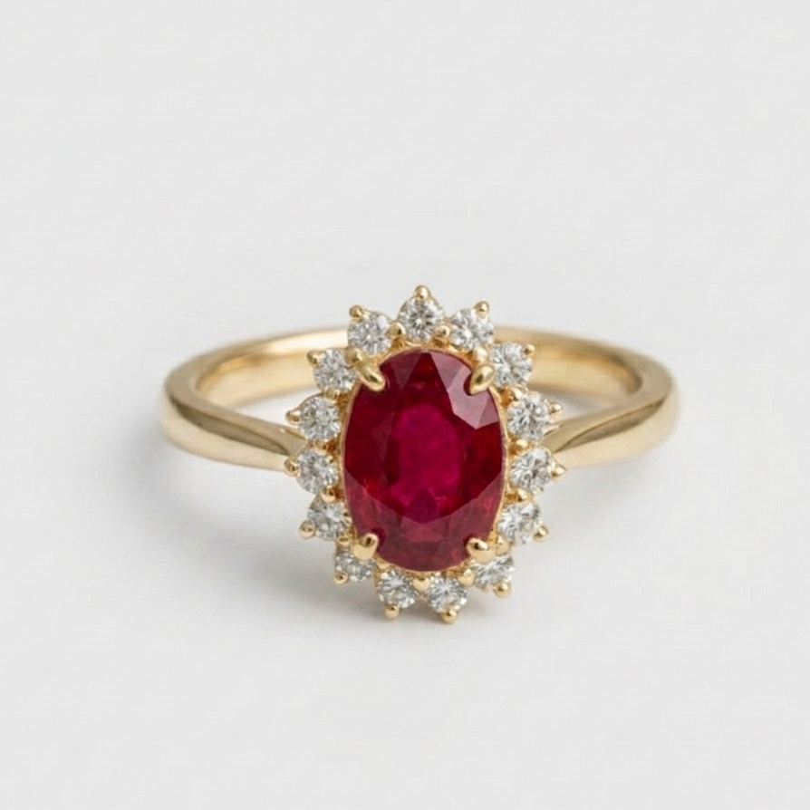 2 Ct. Oval Cut Red Ruby Halo Engagement Ring