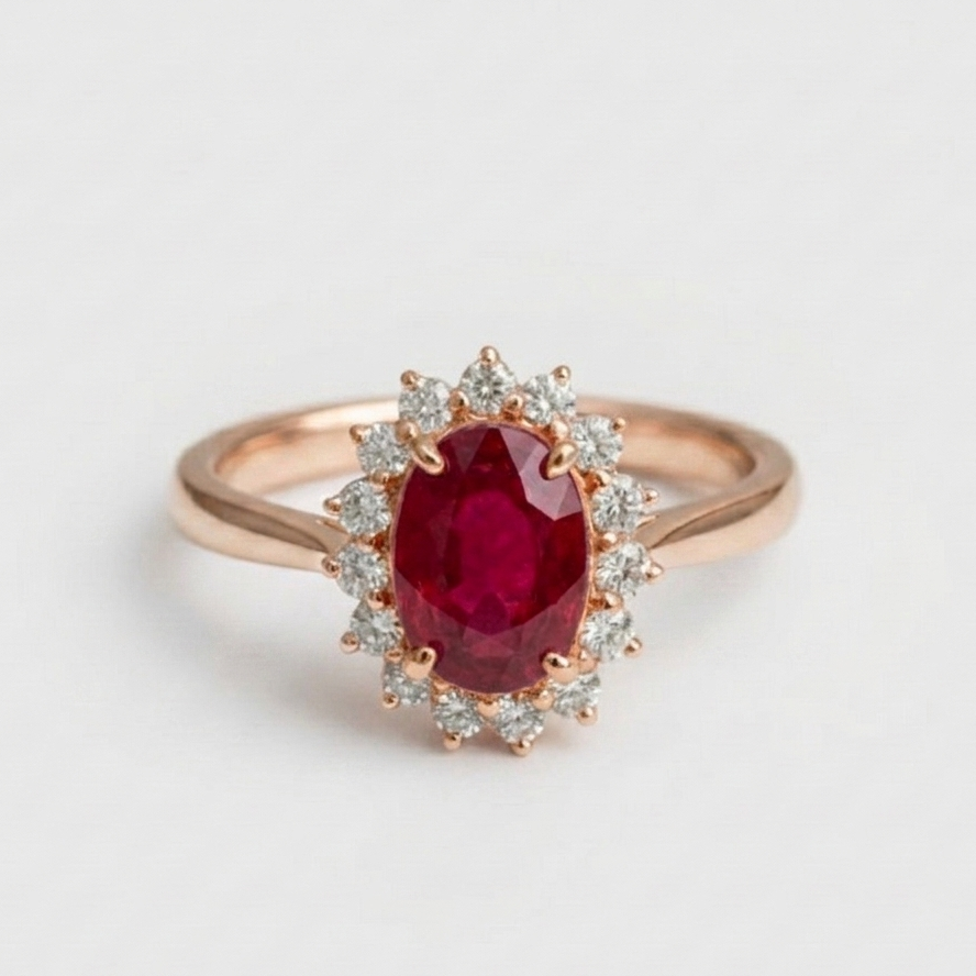 2 Ct. Oval Cut Red Ruby Halo Engagement Ring