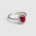 1 Ct. Oval Cut Red Ruby Tone Halo Engagement Ring