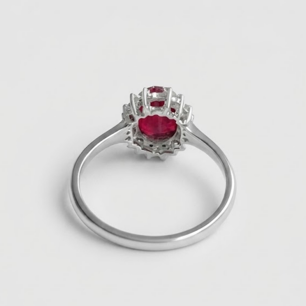 1 Ct. Oval Cut Red Ruby Tone Halo Engagement Ring