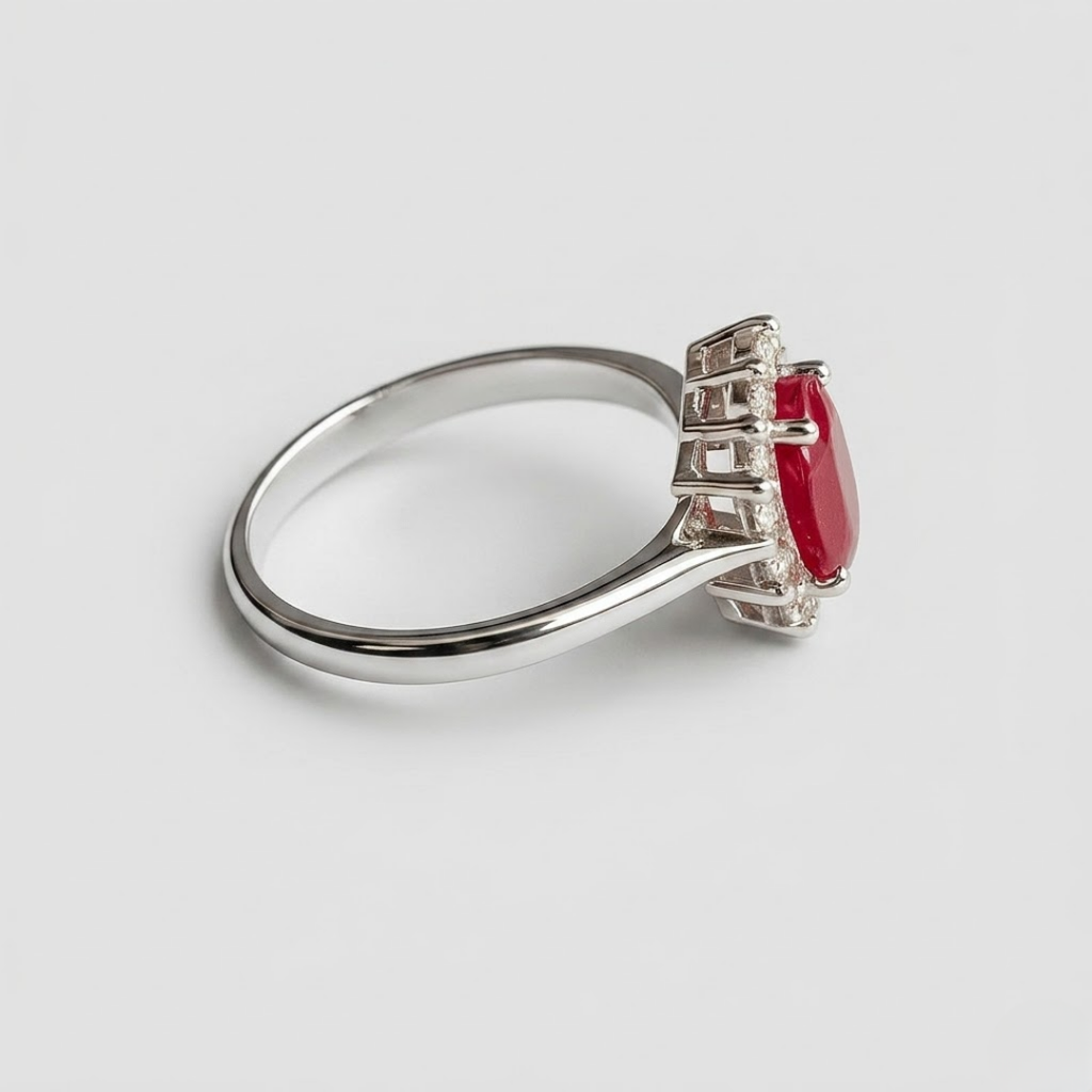 1 Ct. Oval Cut Red Ruby Tone Halo Engagement Ring