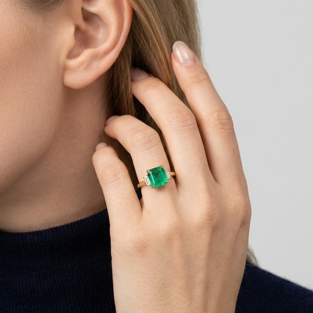 2 Ct. Three Stone Emerald Cut Statement Ring