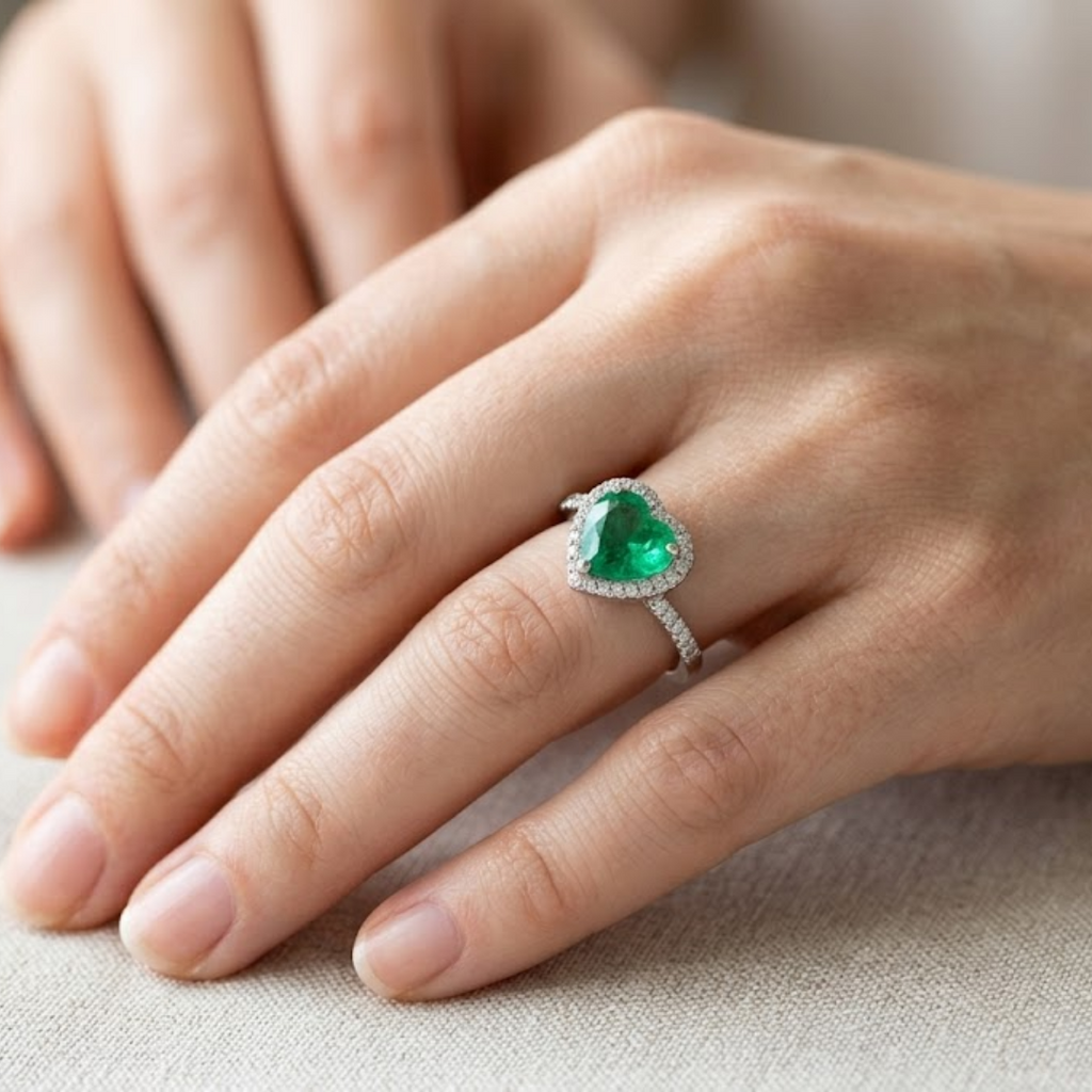 2 Ct. Heart Shaped Emerald Cut Tone Halo Ring