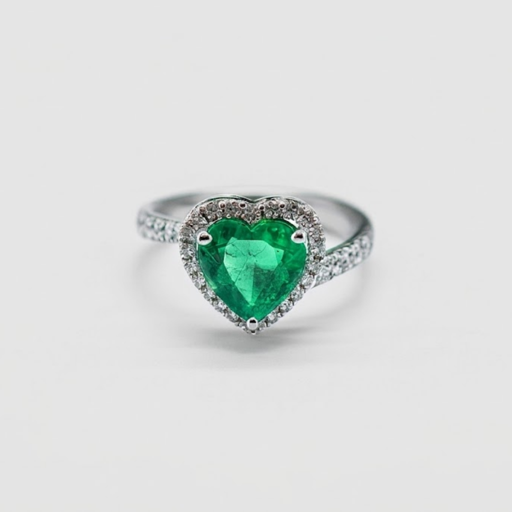 2 Ct. Heart Shaped Emerald Cut Tone Halo Ring