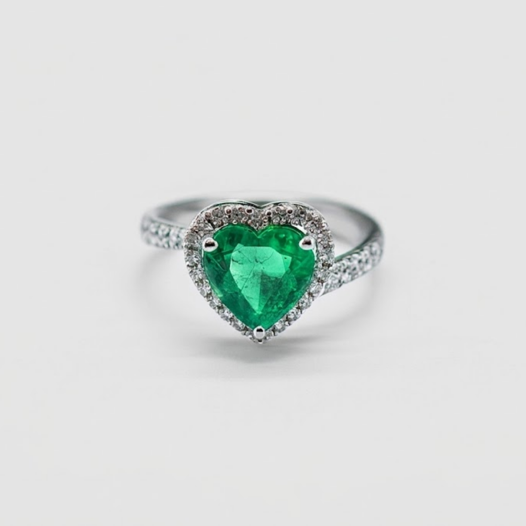 2 Ct. Heart Shaped Emerald Cut Tone Halo Ring