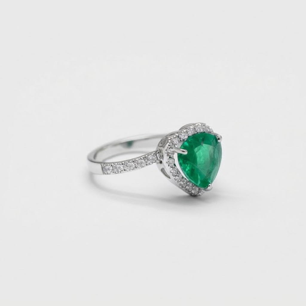 2 Ct. Heart Shaped Emerald Cut Tone Halo Ring