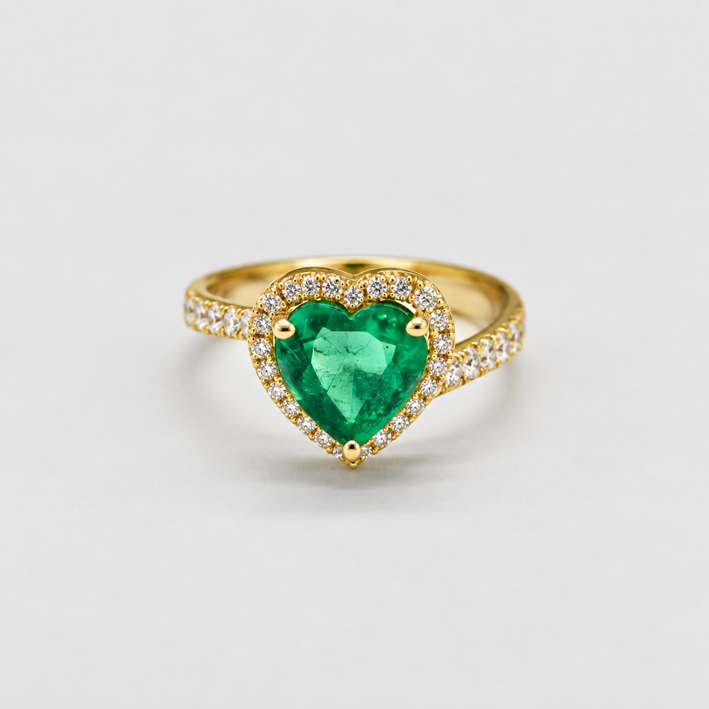 2 Ct. Heart Shaped Emerald Cut Tone Halo Ring