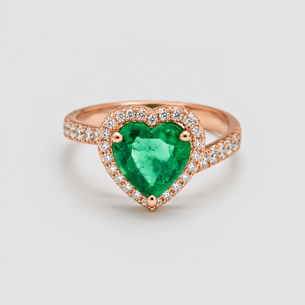 2 Ct. Heart Shaped Emerald Cut Tone Halo Ring