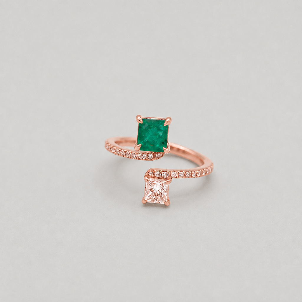 2.75 Ct. Emerald Cut Multi Cut Toi et Moi Ring