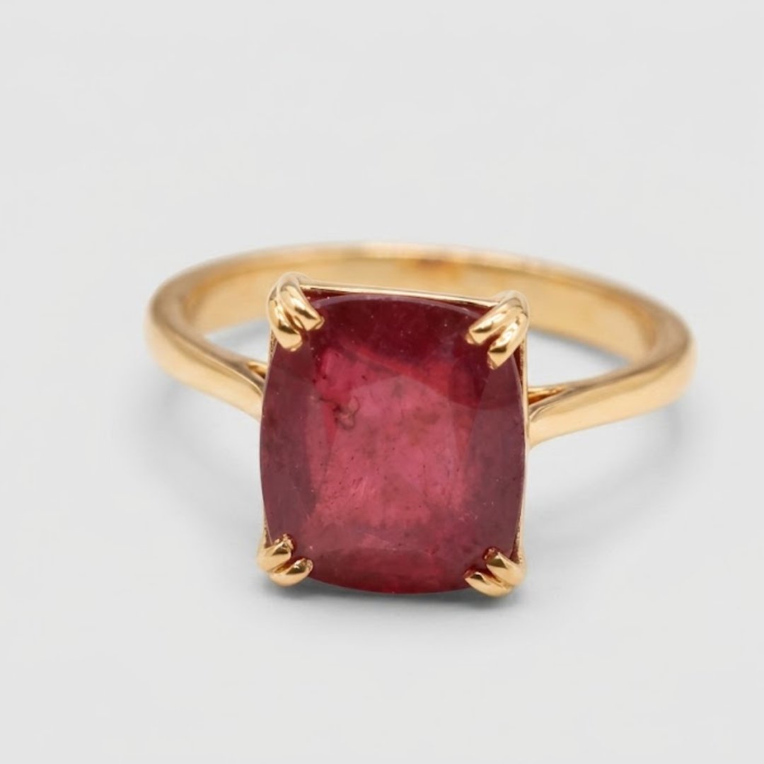 1 Ct. Cushion Cut Ruby Tone Solitaire Ring